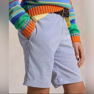 Polo Ralph Lauren Big Boys Striped Stretch Seersucker Shorts White Blue 18